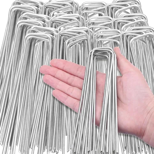 Miniatura 17 de Paquete de 240 grapas de paisaje de 15 cm, estacas de jardín galvanizadas para carpas, estacas resistentes calibre 11, alfileres de tela