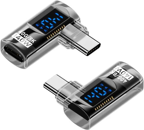 Miniatura 7 de Jadebones Paquete de 2 adaptadores USB C con pantalla digital, conector USB-C macho a hembra de 180 grados de 140 W para interruptor, iPhone 16/15