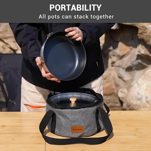 Miniatura 6 de KingCamp Juego de utensilios de cocina de acero inoxidable 304 ollas de cocina para fogata y hervidor de agua con bolsa de viaje para acampar al