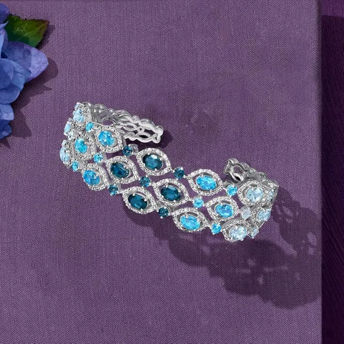 Miniatura 3 de Ross-Simons Pulsera de plata de ley con topacio azul tonal de 8,90 quilates y circonita blanca de 1,00 quilates