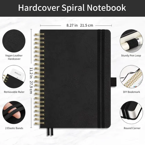 Miniatura 2 de EMSHOI Cuaderno de Espiral con Puntos para Bullet Journal - 300 Páginas, Cuero de Tapa Dura A4, Cuaderno de Cuadrícula de Puntos Gruesos de 100 GSM