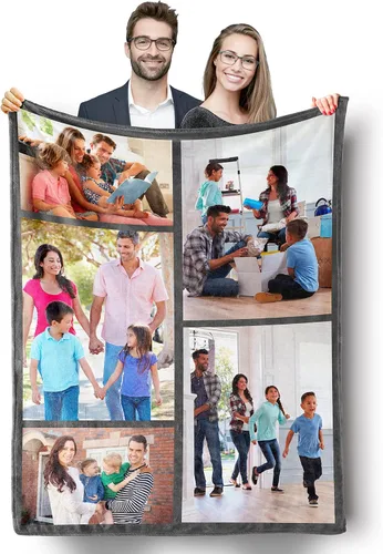 Miniatura 8 de Mantas personalizadas con fotos, manta personalizada de collage de fotos, suave, con mis propias fotos, regalos personalizados para Navidad, 2 Fotos