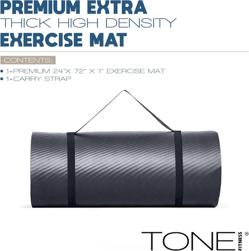 Miniatura 2 de Tone Fitness Esterilla de yoga de 1 pulgada de grosor Alfombrilla de ejercicio antideslizante de alta densidad con correa de transporte para yoga