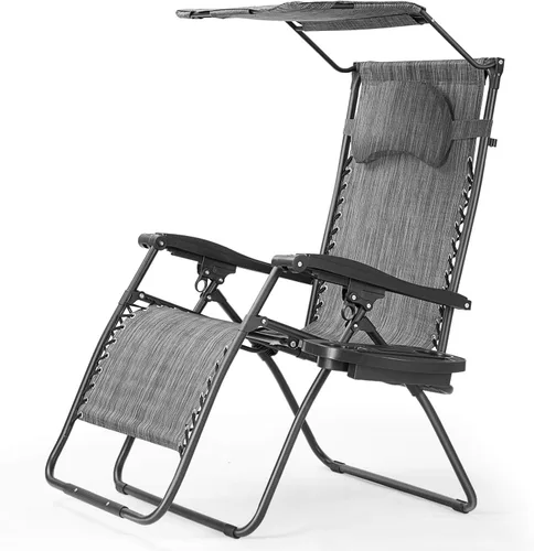 HAPPYGRILL Zero Gravity - Sillón reclinable plegable para patio al aire libre, playa, patio, piscina, gris