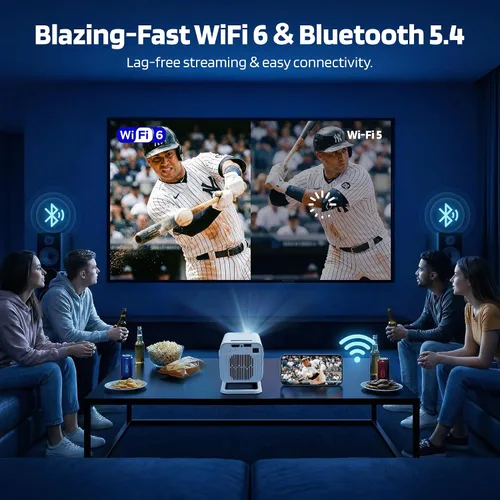 Miniatura 4 de Mini proyector para dormitorio y exteriores, proyector portátil inteligente Android 14, 1080P con soporte 4K, WiFi 6 Bluetooth 5.4, rotación