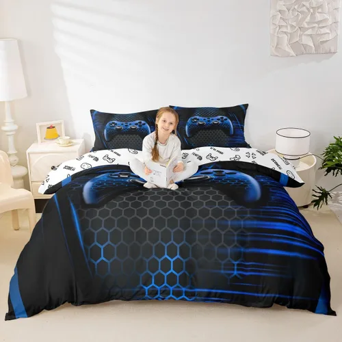 Miniatura 24 de Homewish Juego de ropa de cama de elefante, tamaño Queen, funda de edredón a rayas azules para niños y niñas, juego de funda de edredón de animales
