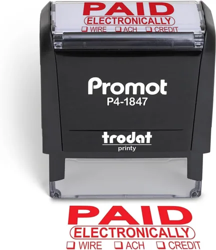 Promot Sello de pago autoentintado - Pagado por oficina, cuentas por pagar por pago electrónico - Sellos de goma para uso minorista, tinta roja,
