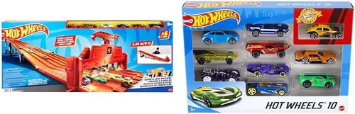 Miniatura 8 de Hot Wheels Juego de autos de juguete con luces, sonidos y 6 vehículos a escala 1:64, pista de carreras súper de 6 carriles, pista de 8 pies que se