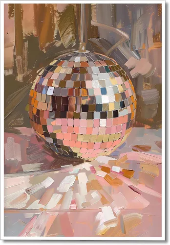 Miniatura 10 de Arte de Pared en Lienzo de Bola de Discoteca Rosa Suave de Moda, Póster con Textura de Bola de Espejo Plateada Funky para Chica, Impresión