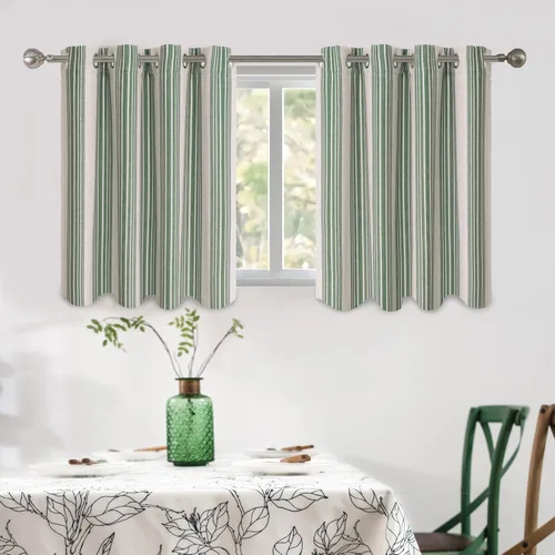 Miniatura 39 de DriftAway Chris Linen - Cortinas opacas con capa térmica y reductora de sonido, 63 pulgadas de largo para dormitorio, cortinas estampadas a rayas
