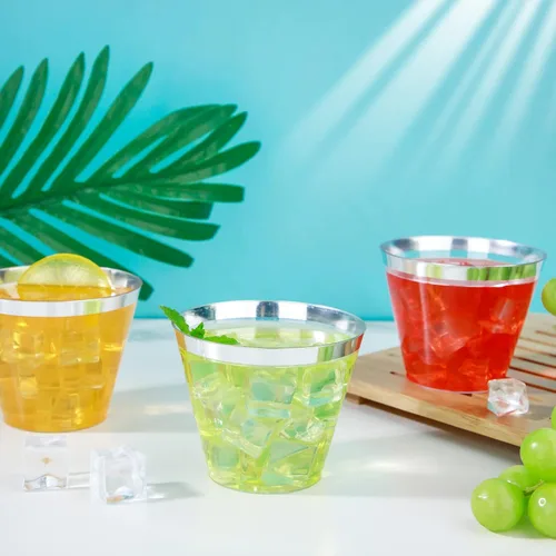 Miniatura 5 de WELLIFE 120 vasos de plástico desechables plateados, vasos de plástico transparente de 9 onzas, vasos de vino desechables para fiestas H-Llanta