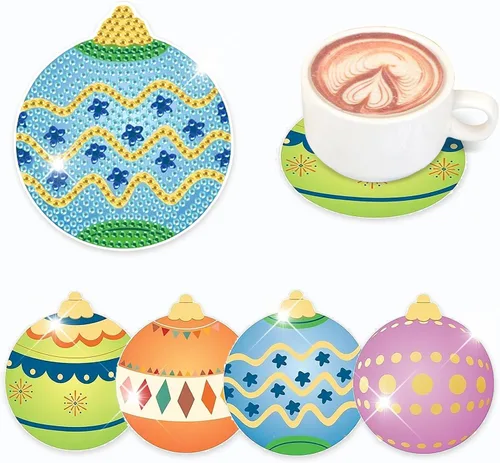 Miniatura 20 de Kit de 8 posavasos de pintura de diamante con soporte, posavasos de gnomo 5D de diamante, manualidades de arte de diamante, posavasos de diamante 8