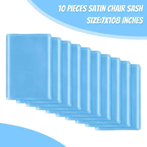 Miniatura 2 de 10 PCS Lazos de Satén Azul Bebé para Sillas Bandas Universales Cintas para Sillas Lazos Traseros para Bodas Fiestas Recepciones Eventos Banquetes