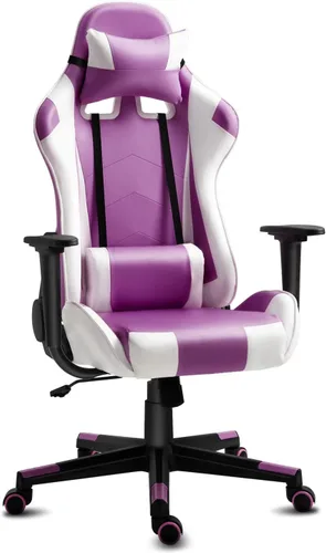 Miniatura 12 de Silla de gamer con reposacabezas y apoyo lumbar, silla giratoria y reclinable de oficina de altura ajustable y respaldo alto