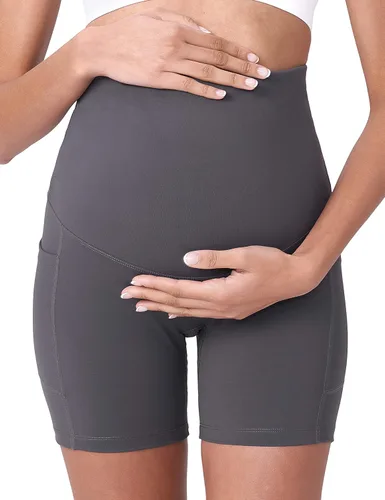 Miniatura 4 de POSHDIVAH - Pantalones cortos de yoga para embarazadas, cubren la barriga, pantalones deportivos cortos para correr, hacer ejercicio y el verano