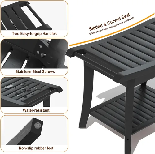Miniatura 7 de Taburete Banco de Ducha de Bambú Impermeable con Estante de Almacenamiento para Afeitarse las Piernas o Asiento de Baño de Spa en el Baño y Dentro