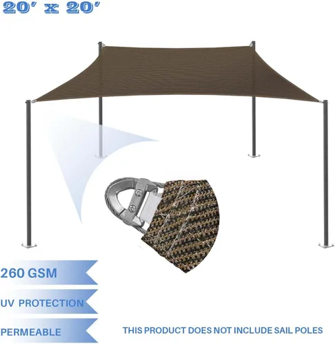 Miniatura 2 de E&K Sunrise 20 x 20 pies Toldo rectangular para sombra con anillo, cubierta de sombra con protección UV, para pérgola, patio, jardín, terraza