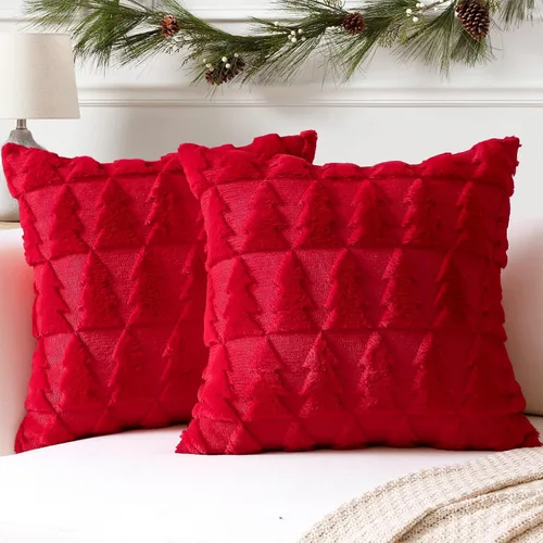 Miniatura 11 de OTOSTAR - Juego de 2 fundas decorativas para cojines navideños, suaves, afelpadas, de lana corta aterciopelada, estilo de lujo, para sofá o Crema