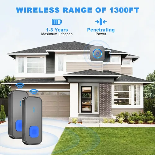 Miniatura 4 de SURFOU Timbre inalámbrico, impermeable, fácil instalación, rango de 1300 pies, 55 campanillas, 5 niveles de volumen ajustables, flash LED