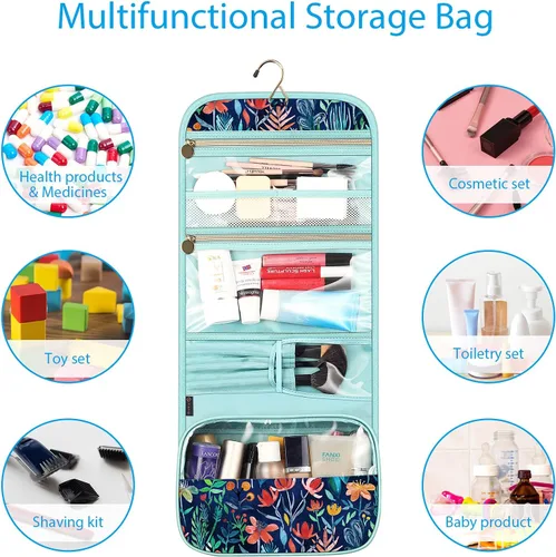 Miniatura 5 de Fintie bolsa de viaje portátil para cosméticos y artículos de aseo, gran organizador colgante resistente al agua para maquillaje, estuche de Noche