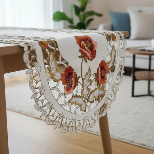 Miniatura 5 de Arzoe Camino de mesa de encaje con flores europeas vintage, corredores elegantes, decoración de mesa de armario y comedor (borgoña, 16×59 pulgadas)