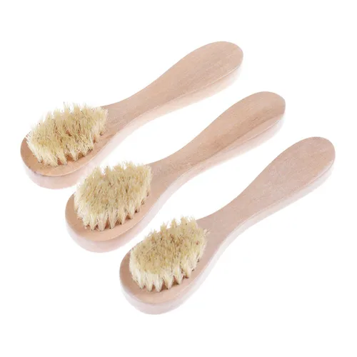 Miniatura 3 de Cepillo de limpieza facial para exfoliación facial, cepillo de cerdas naturales para cepillado en seco, juego de 3 unidades de limpieza de piel