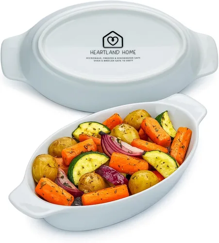 Heartland Home Plato de Cazuela Mini de Porcelana Ovalado Au Gratin (Juego de 2 piezas). Plato para Hornear Coliflor Au Gratin, Tazones para Banana