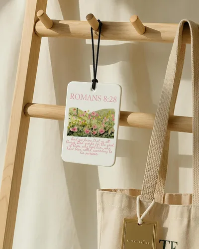 Miniatura 4 de Ambientador cristiano rosa para automóvil, 6 piezas, flor de lazo rosa, versículo religioso de la Biblia, ambientador colgante para autos, armario