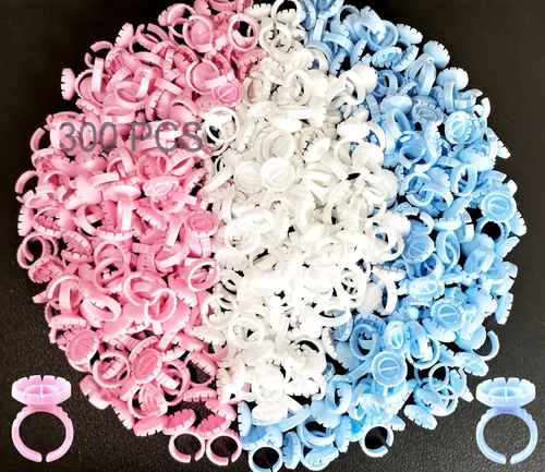 Miniatura 10 de 300 anillos de pegamento para pestañas, anillos de pegamento inteligentes para extensiones de pestañas, anillos desechables para suministros de Rosa