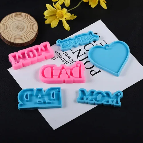 Miniatura 5 de 1 molde de resina epoxi con letras de mamá papá, moldes de silicona para colgantes de corazón, molde de fundición para herramientas de fabricación