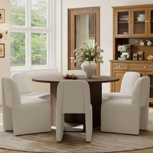 Miniatura 25 de Hyfirm Juego de 2 sillas de comedor tapizadas negras, sillas escandinavas Parsons sin brazos de tela Boucle con cojín de asiento de felpa