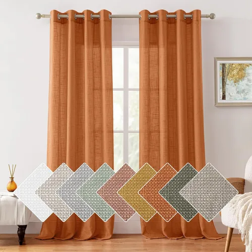 Miniatura 10 de HOMEIDEAS - Cortinas traslúcidas de lino rosa pálido, 2 paneles de 63 pulgadas de largo con textura de rosa polvoriento semitransparente, cortinas