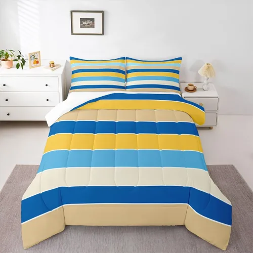 Miniatura 11 de jejeloiu Juego de edredón geométrico para niños, tamaño individual, diseño de rayas de color negro, blanco y gris, juego de ropa de cama decorativo