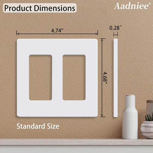 Miniatura 5 de Placas de Pared Decorativas sin Tornillos de 2 Interruptores, Cubiertas de Tomacorrientes Decorativas, Tamaño Estándar 4.68" x 4.74" Placa
