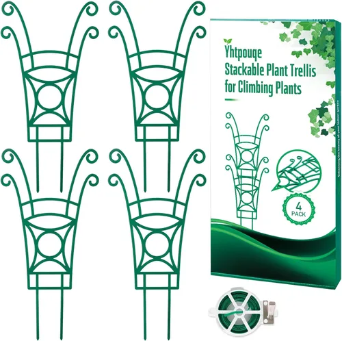 Paquete de 4 enrejados apilables para plantas trepadoras, enrejado de jardín para interiores y exteriores, soporte para plantas de hiedra, hoya y