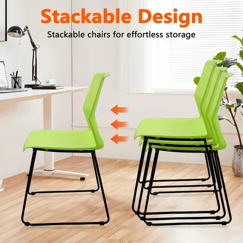Miniatura 4 de KLASIKA Sillas apilables para recepción de invitados, silla de oficina apilable con soporte lumbar ergonómico y patas de metal, sillas de escritorio