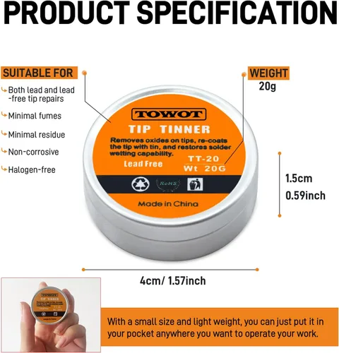 Miniatura 2 de TOWOT Tinner de punta para soldadura electrónica, punta de hierro y solución de estañado, elimina la oxidación, 0.71 oz