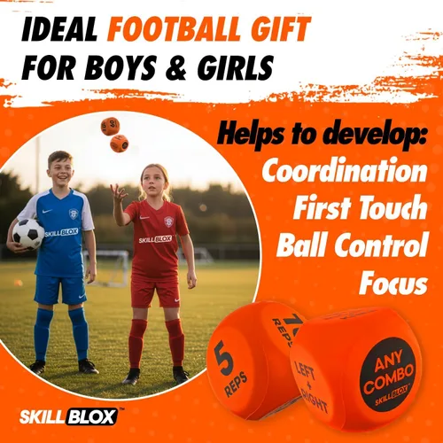 Miniatura 9 de SKILL BLOX Dados de Entrenamiento de Pateo de Fútbol (2 piezas) - Regalos de Fútbol para Niños de 8-12 Juego de Habilidades de Dominios - Accesorios