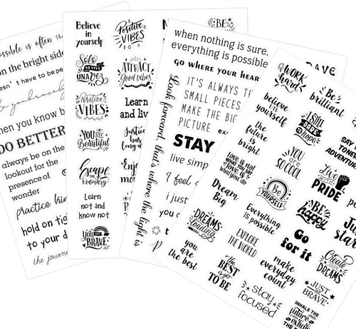 Yoksas 100 Piezas Calcomanías Negras con Frases Inspiradoras - Calcomanías Impermeables Transparentes con Palabras Motivacionales para Álbumes de