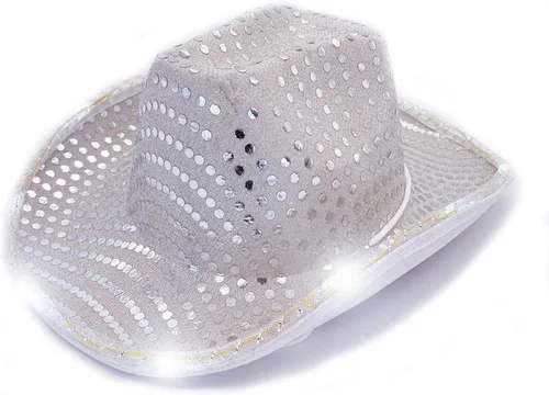 Miniatura 10 de Sombrero de vaquero con lentejuelas LED para fiesta de fiesta intermitente, fiesta de baile para cumpleaños, boda, festival, Halloween