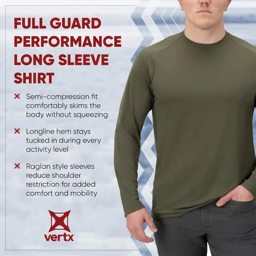 Miniatura 4 de Vertx Mens Long Sleeve Tactical T Shirt, Athletic Workout Hunting Hiking Sport, Pull On Longline Style, Semi Compression Fit