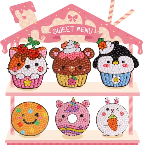 Miniatura 8 de Kits de Pintura de Diamantes Cymbana para Niños 20 Piezas de Postres Incluye Cupcake, Dona, Helado, Palomitas de Maíz, Galletas Dulces