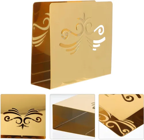 Miniatura 7 de Stainless Steel Napkin Rack with Gold Floral Pattern, Stylish Serviette Holder for Hotel and Home Use, Square Tissue Stand for Dining Table and