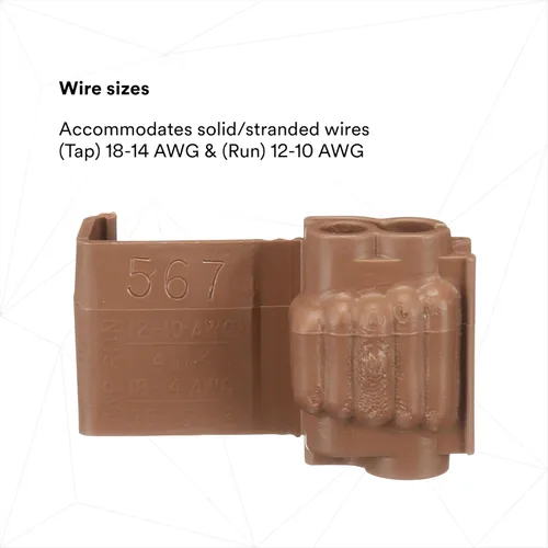 Miniatura 6 de 3M Scotchlok Conectores de derivación con autopelado 567, funcionamiento y grifo, marrón, calibre de alambre estadounidense 18-14 AWG (grifo), 12-10