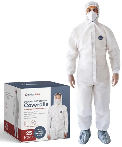 Miniatura 18 de Medical Nation Overoles de Material Peligrosos Desechables Pack de 25 Overoles Protectores con Capucha y Botas Adjuntas Overol para Pintura
