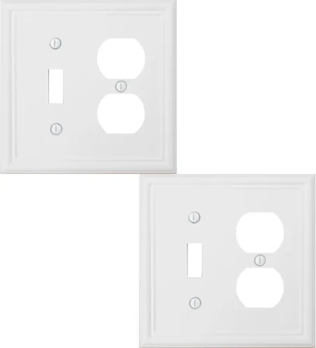 OKAWYC Luca - Placa de pared de metal para interruptor de luz dúplex o palanca, paquete de 2 unidades, color blanco, 2 gang, cubierta de salida para