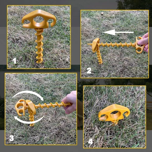 Miniatura 4 de Estacas para tienda de campaña de anclaje de tierra, paquete de 6 estacas de arena para playa de 9.4 pulgadas, resistentes en espiral, para Amarillo