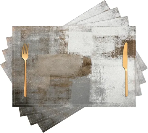 Miniatura 9 de Beige Grey Placemats Place Mats Set of 4 Modern Abstract Art Kitchen Table Mats - Washable Wipeable Linen Cloth Heat Resistant Dining Placemats for