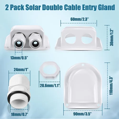 Miniatura 2 de Enhon Paquete de 2 prensaestopas solares de entrada de cable, resistente a la intemperie, carcasa de entrada de cable doble para todo tipo de Blanco