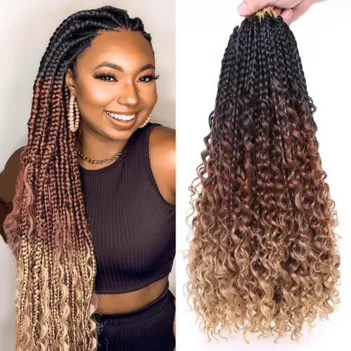 Miniatura 17 de Unionbeauty - 8 paquetes de trenzas bohemias de diosa en caja, de ganchillo de pelo para mujer negra, 8 pulgadas de trenzas de caja bob bohemias
